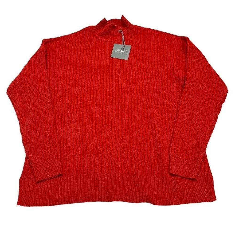 Marled Sweater Womens XL Red Mock Neck Ribbed Pullover Business Casual Stretch